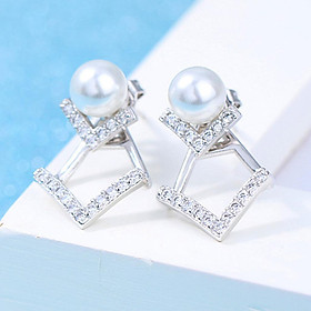 Geometric V-Shape Crystal Rhinestone Pearl Ear Stud Earrings Wedding Jewelry