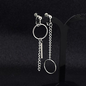 Bông tai xỏ lỗ mix xích, thanh titan cùng vòng tròn trơn trên dưới độc đáo 