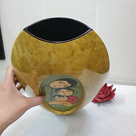 Bình hoa sơn mài cao cấp Thanh Bình Lê hình gia đình yêu thương nhau 35x21x9.5 cm