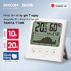 Nhiệt ẩm kế điện tử tự ghi 7 ngày TANITA TT580 chính hãng nhật bản,thiết bị đo độ ẩm nhiệt độ chính xác,màn hình rõ ràng,hiển thị ngày giờ chuông báo thức,có lỗ treo,để bàn phù hợp trong phòng lạnh, bệnh viện, gia đình có trẻ sơ sinh