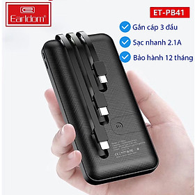 Mua Pin Sạc dự phòng Earldom PB-41 kèm giá đỡ  dung lượng 10.000 mAh gắn cáp 3 đầu tiện lợi  hỗ trợ sạc nhanh 2.1A cho 3 cổng Lightning/TypeC  Micro – hàng chính hãng