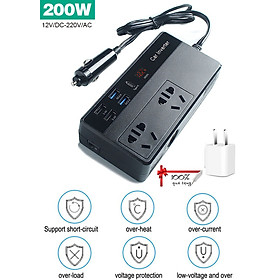 Bộ Chuyển Đổi Nguồn Điện DC 12V Sang AC 110V/220V 200W Tích Hợp 4 Cổng USB Sạc Nhanh Và 1 Cổng Type-C M2012 - Kèm Củ Sạc