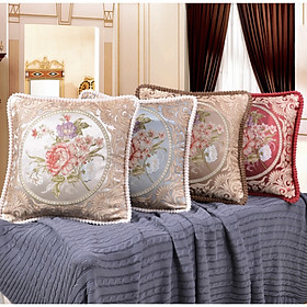 Mua SET 4 Gối Tựa Lưng THÊU HOA HỒNG NỔI DÀNH CHO GHẾ GỖ CAO CẤP SBK0961 SIZE 48 X 48CM
