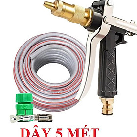 Bộ dây vòi xịt nước rửa xe, tưới cây . tăng áp 3 lần, loại 3m, 5m 206236Bđầu đồng, đai, nối vòi, d.vàng