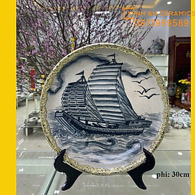 Mua Đĩa cảnh men rạn giả cổ bát tràng bọc đồng đường kính 30cm gốm Minh An Bát Tràng