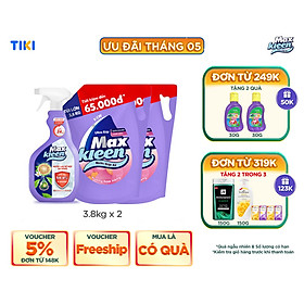 Combo 2 Túi Nước Giặt Xả MaxKleen hương Hoa Nắng (3.8kg/túi) + Lau Bề Mặt Đa Năng