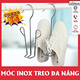 Combo 5 Móc Inox Treo Phơi Giày Dép, Quần Áo - Giá Treo Giày Inox 304 Không Gỉ Dày