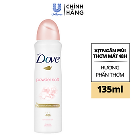 Xịt khử mùi Dove Powder Soft Hương phấn thơm Dưỡng da Sáng mịn dành cho nữ, 135ml