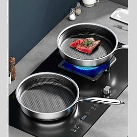 Chảo Vân Tổ Ong Inox 304 Đáy Bằng Siêu Chống Dính 28Cm Dùng Cho Mọi Loại Bếp