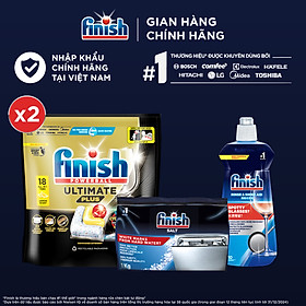 Combo 2 Viên rửa chén Finish Ultimate 18 viên + Nước làm bóng Finish 500ml + Muối rửa chén Finish 1kg