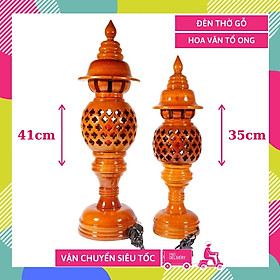Mua Đèn thờ gỗ điện có bóng đỏ tổ ong chạm khắc cao cấp - Nhiều cỡ sáng siêu đẹp + dây dài 1m có bóng sẵn