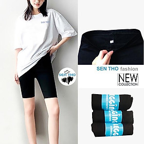 Quần Legging Nữ Ngố Đùi Lửng Cạp Chun Màu Đen Chất Thun Co Giãn 4 Chiều Mặc Ôm Dáng Trẻ Trung Năng Động