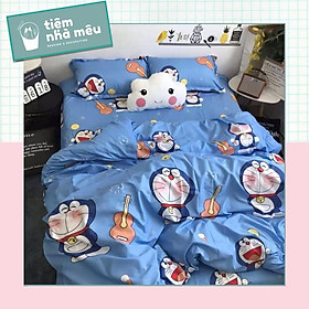Bộ Chăn Ga Gối Cotton 80% m6/m8/2m - Full size Tiệm Nhà Mêu 2 Vỏ gối ,drap , vỏ chăn Cotton Doraemon Nhap Khẩu