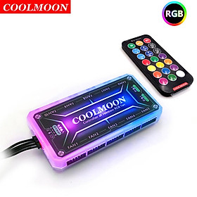 COOLMOON RGB Remote Controller DC12V 5A LED Color Intelligent Fan Controller w/10 pcs 6pin fan port 2 pcs 4pin light bar port