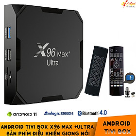 Tivi Box X96 Max plus ultra Android 11 điều khiển giọng nói tiếng việt kiêm bàn phím đèn nền Ram 4G Có Bluetooth S905X4 Wifi Kép Cài Sẵn Ứng Dụng Xem Phim Hd Và Truyền Hình Cáp miễn phí vĩnh viễn - Hàng Nhập Khẩu