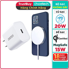 Mua Combo Đế Sạc Không Dây Mag.Safe Nam Châm 15W CHOETECH T517 Và Củ Sạc Type C 20W PD5005 Dành Cho iPhone 12  iPhone 13  iPhone 14  iPhone 15 - Hàng Chính Hãng