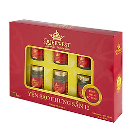 Yến sào chưng sẵn có đường QUEENNEST 12% Hộp 6 Hũ