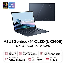 Mua Asus Zenbook 14 UX3405CA-PZ368WS (Intel Core Ultra 7 255H | 16GB | 512GB | Intel Arc | 14 inch 3K OLED | Cảm ứng | Win 11 | Office | Xanh)- HÀNG CHÍNH HÃNG