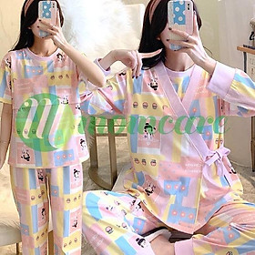 Bộ Bầu Dài Tay Sau Sinh cho con bú Đồ bộ ngủ Kimono bầu đẹp mặc nhà