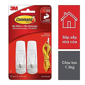 Móc dán tường kiểu vuông 3M COMMAND 17001ANZ, 1.3 kg, 2 cái/vỉ