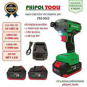 Combo Máy chuyên vít 21V có đèn led hỗ trợ ánh sáng PHIPOL TOOLS PH3013 Kèm 2 pin và sạc - Hàng Chính Hãng