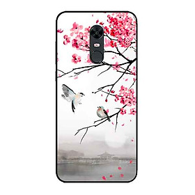 Ốp Lưng in cho Xiaomi Redmi 5 Plus Mẫu Chim Nền Anh Đào - Hàng Chính Hãng