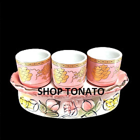 Mua CHUNG BỘ 3 LY THỜ CÚNG TRÁI ĐÀO CONG HỒNG CAO 8CM