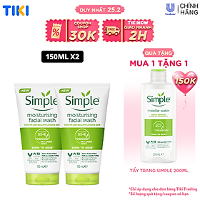 Combo 2 sữa rửa mặt Simple giúp cấp ẩm, da trông khỏe và mịn màng - cho da khô nhạy cảm 150ml [CHÍNH HÃNG ĐỘC QUYỀN] [MỚI]