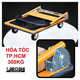 Xe đẩy hàng 4 bánh gấp gọn 150kg JIROSHI bánh chống ồn có khoá, xe kéo hàng bốn bánh tay xếp gọn chở đồ tải nặng