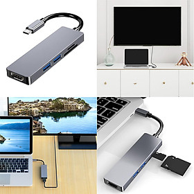 USB-C Hub 5-Port with 2xUSB3.0, 1xHDMI(4k), 1xSD Card Slot, 1xTF Card Slot Aluminiun Case for Mac Macbook Chromebook XPS Surface Pro