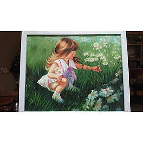 Mua Tranh Sơn Dầu (Vẽ Tay 100%) - Em Bé Và Hoa 40x50cm