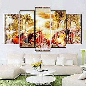 Mua Tranh Canvas Bộ 5 Bức Đàn Ngựa Phi Nước Đại Dũng Mãnh - Tranh Decor Treo Tường Sang Trọng