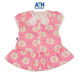 Bộ quần áo Ngắn bé gái hoạ tiết Mèo Hồng Cotton - AICDBGTD0POU - AIN Closet