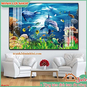 Tranh BIỂN ĐẠI DƯƠNG tráng gương pha lê trang trí không gian TẶNG KÈM ĐINH TREO SEA04