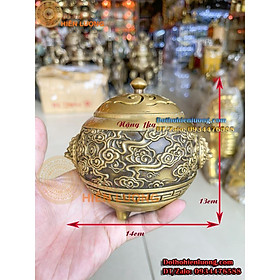 Mua Lư Xông Trầm Mây Tai Đầu Rồng Bằng Đồng Vàng Nguyên Chất Cao 13cm Đẹp Tinh Xảo