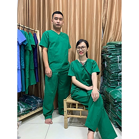 Bộ Scrubs bác sĩ phẫu thuật NAM NỮ cao cấp XANH KÉT LỢT 108 - Quần áo cổ tim cho phòng mổ, hộ lý, y tá