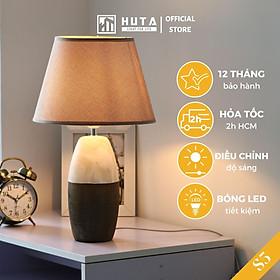 Đèn Ngủ Để Bàn HUTA S5 Gốm Sứ Cao Cấp Sang Trọng Decor Trang Trí Phòng Ngủ Phòng Khách, Khách Sạn, Điều Chỉnh Độ Sáng, Đèn Vàng Bóng LED Tiết Kiệm Điện