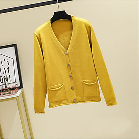Hình ảnh Áo khoác len, áo cardigan len nữ 2 túi xẻ tà nhiều màu Haint Boutique HB15