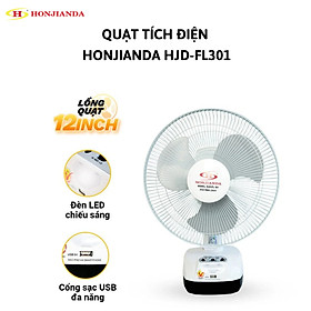 Quạt Sạc Kiêm Đèn Sạc HONJIANDA HJD- FL301 LED - Hàng chính hãng