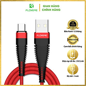 Mua Cáp sạc nhanh type C Floveme 1 mét bện vải chống gẫy gập dây sạc điện thoại - Dòng Sạc ổn định cho phép sạc cả máy tính bảng - bảo hành 12 tháng - Hàng chính hãng