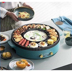 Bếp Lẩu Nướng Điện Không Khói 2in1 Có 2 Mâm Nhiệt Tách Biệt Chống Dính Dễ Dàng Vệ Sinh