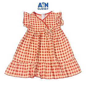 Đầm bé gái họa tiết Caro đỏ cam đũi xốp - AICDBGKVDHXQ - AIN Closet