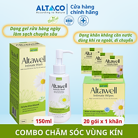 Combo chăm sóc vệ sinh " cô bé" gel phụ khoa Altawell + khăn lau "cô bé" Altawell