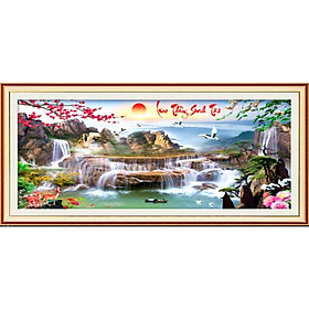 Tranh thêu chữ thập Lưu thủy sinh tài LV3016, tranh thêu 3D, kích thước 132 x 58 cm