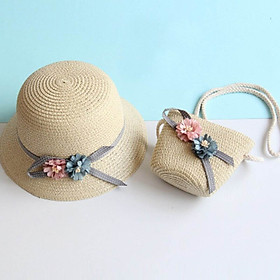 Set mũ và túi đính hoa cho bé - Mũ vành rộng, mũ đi biển