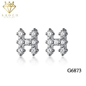Khuyên tai bạc Ý s925 chữ H đơn giản G6873 - AROCH Jewelry