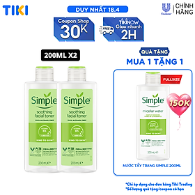 Combo 2 Nước hoa hồng Simple Toner làm dịu và cân bằng độ ẩm cho da - lành tính không chứa cồn 200ml [Chính hãng độc quyền]