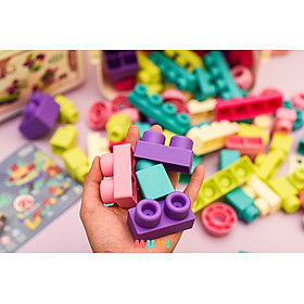 Đồ chơi lắp ghép nhựa dẻo 80 chi tiết màu hồng ( Từ 1-3 tuổi)
