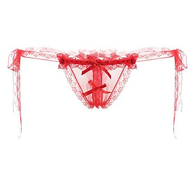 Quần lót ren lưới lọt khe buộc dây gợi cảm - Đỏ
