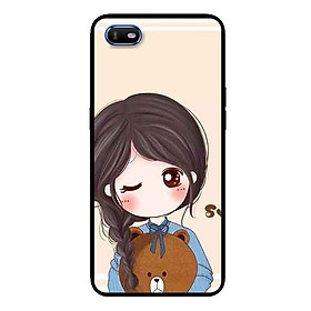 Ốp Lưng in cho Oppo A1K Mẫu Nàng Ôm Gấu - Hàng Chính Hãng